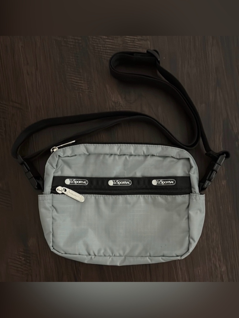 LeSportsac CROSSBODY BELT BAG GRAY NYLON BLACK DETACHABLE ADJUSTABLE STRAP - Picture 6 of 8
